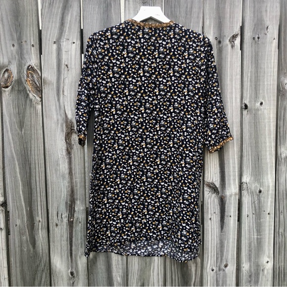 J. JILL Dress Embroidered BOHO Floral Womens Small Navy Blue Gold - Picture 6 of 12